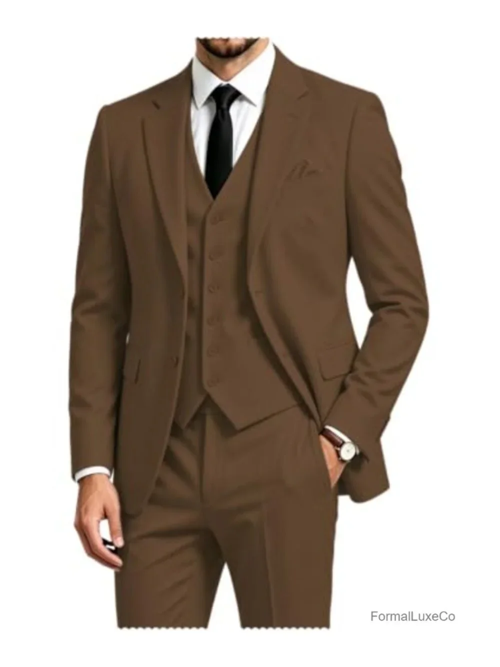 Men's 3-Piece Suit Notch Lapel Tuxedo Set - Jacket Pants Vest Wedding